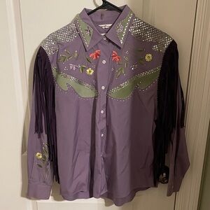 Rodeo Queen Purple Embroidered Button Down Shirt